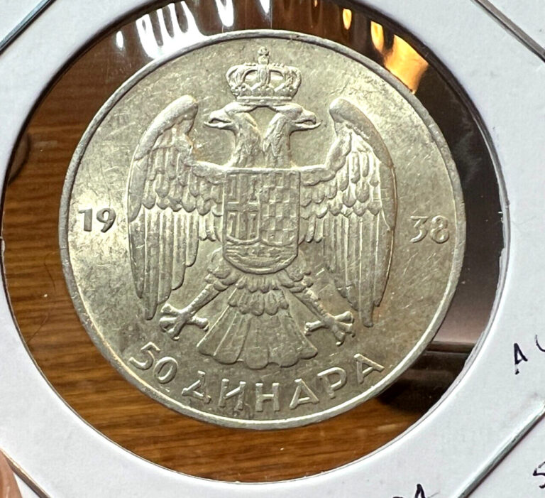 Read more about the article 1938 YUGOSLAVIA SILVER 50 DINERA NEAR UNCIRCULATED COIN