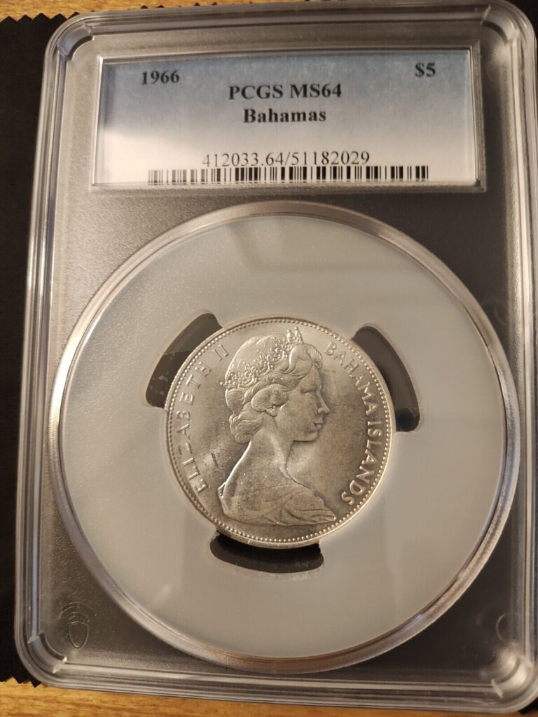 Read more about the article 1966 Bahamas $5 Silver Five Dollar Coin – PCGS: MS 64