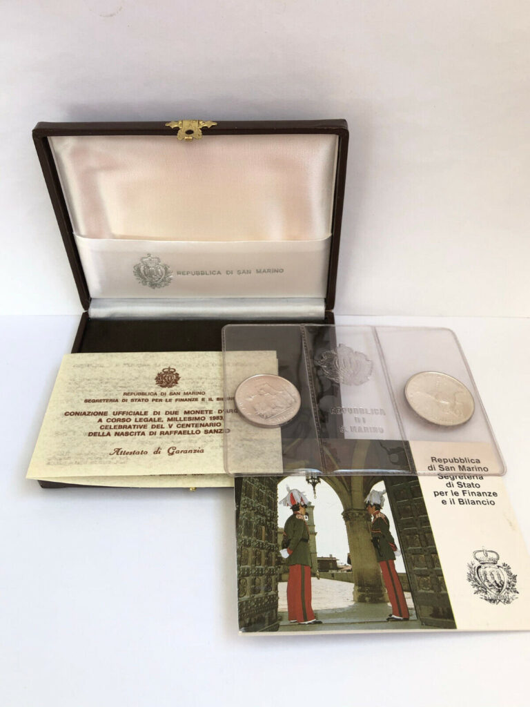 Read more about the article Rare Set San Marino Silver coins Raphael 1000 Lire 500 Lire 1983 Raffaello