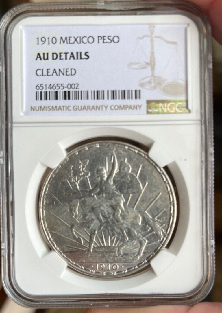 Read more about the article 1910 Mexico Peso Silver Coin   NGC AU Details.  Freshly Graded