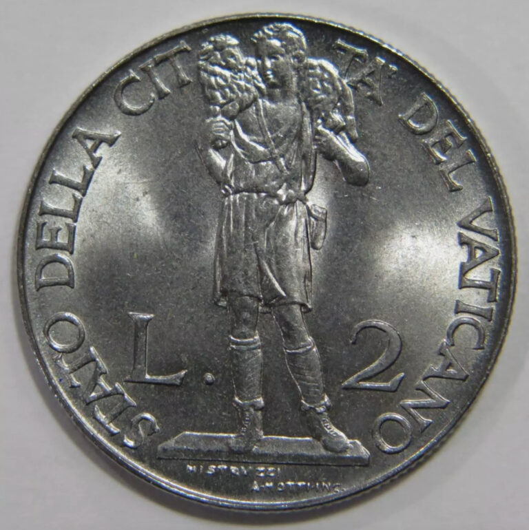 Read more about the article ITALY VATICAN CITY 1941 2 LIRE KING DAVID W/SHEEP POPE PIUS XII WORLD COIN 🌈⭐🌈