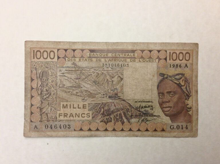 Read more about the article ~1986 West African States Ivory Coast 1000 Francs P 107  –  Free US Shipping