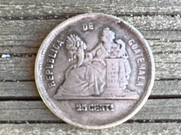 Read more about the article 1889 Guatemala 25 Cent Coin Silver .835 KM # 205 Free Shipping