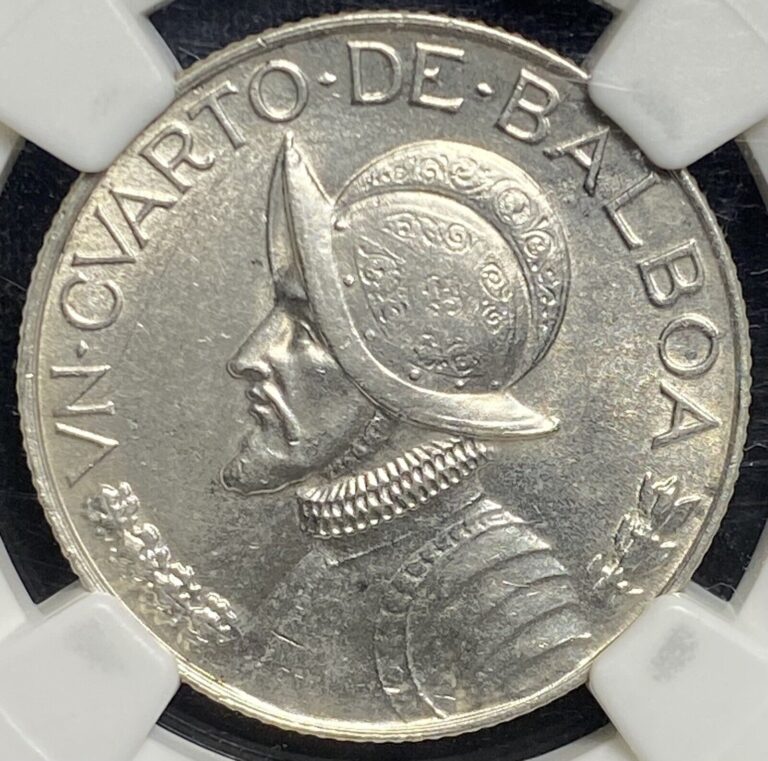 Read more about the article 1947 Panama 1/4 Balboa SILVER 0.900 1/4B Canal Conquistador Coin  NGC MS UNC