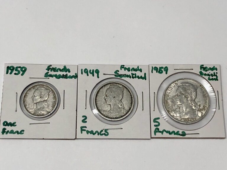 Read more about the article RARE FRENCH SOMALILAND COIN LOT – 1949 2 FRANCS  1959 1 FR + 5 FRANCS DJIBOUTI