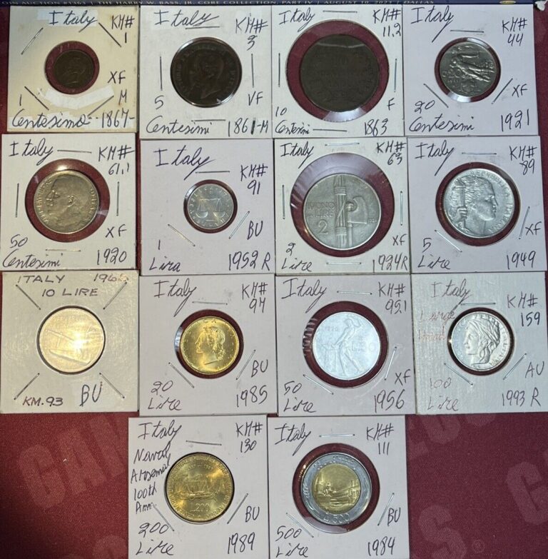 Read more about the article 1861 – 1993 Italy 1 Centesimi to 500 Lire 14 Coin Lot Collection Fine F – BU