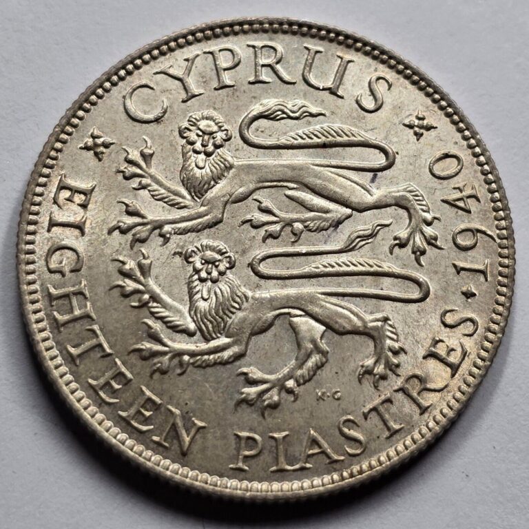 Read more about the article CYPRUS 18 PIASTRE 1940 SILVER COIN KGVI IN UNC CONDITION