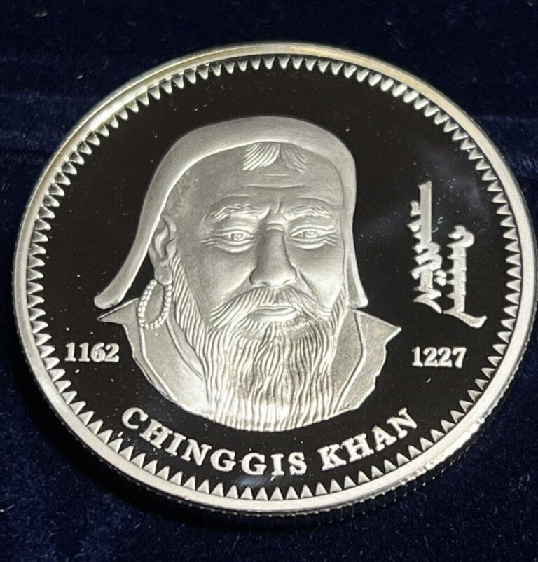 Read more about the article MONGOLIA 1000 TOGROG 2002 1 OZ SILVER COIN .925 SILVER PROOF CROWN Genghis Khan