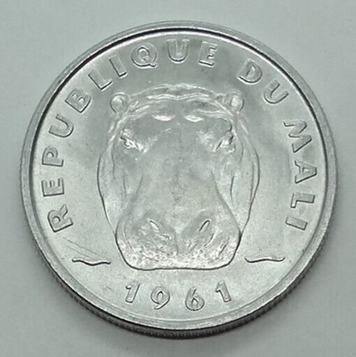 Read more about the article 1961 MALI  5 FRANCS  HIPPO  HIGH GRADE  KM# 2