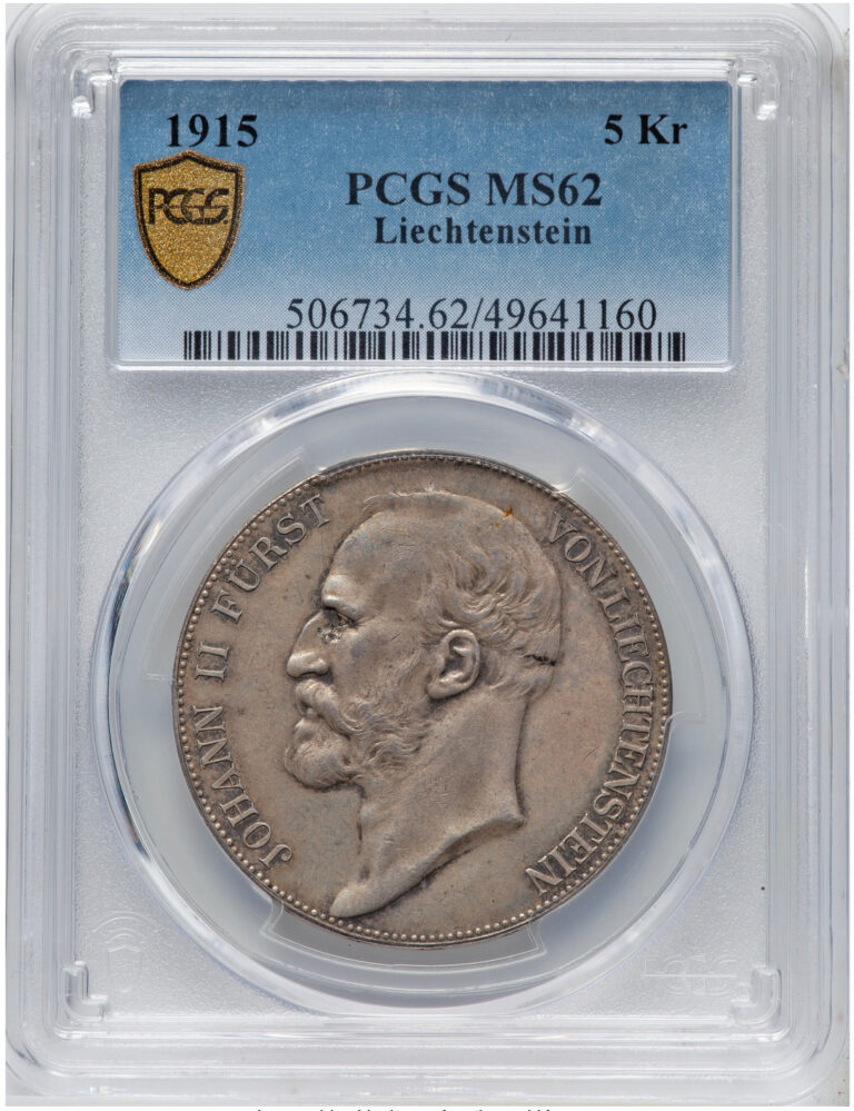 Read more about the article 1915 LIECHTENSTEIN – 5 KRONEN Silver Coin PCGS MS 62 UNC