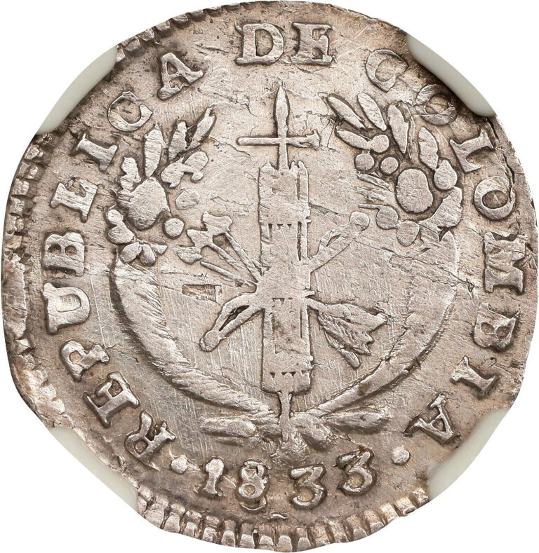 Read more about the article 1833-PN RU COLOMBIA REPUBLIC SILVER REAL POPAYAN MINT KM-87.2 NGC XF DETAILS