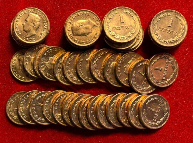 Read more about the article El Salvador; 50 Coins from Mint Bag – Bronze Centavo 1972  KM#135.1  Red BU #J78