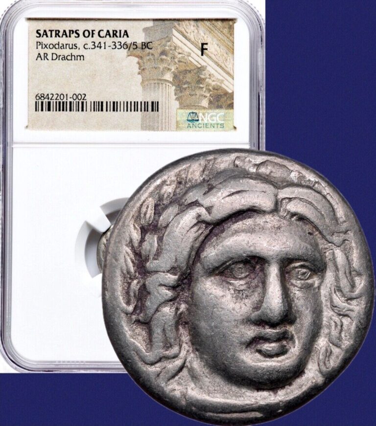 Read more about the article Ancient Greek Silver Coin Satraps Of Caria Pixodarus 341-336/5 BC Drachm  NGC F