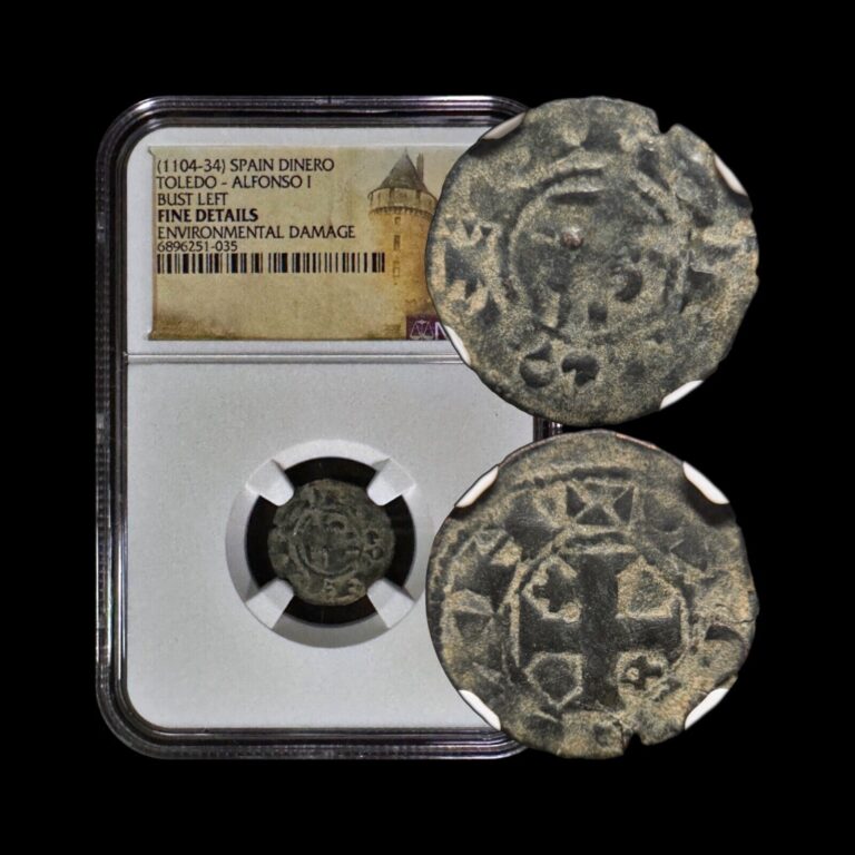 Read more about the article SPAIN. 1158  Denier  Silver – NGC Fine – Alfonso VIII  Cross Stars 1/4  Toledo 5