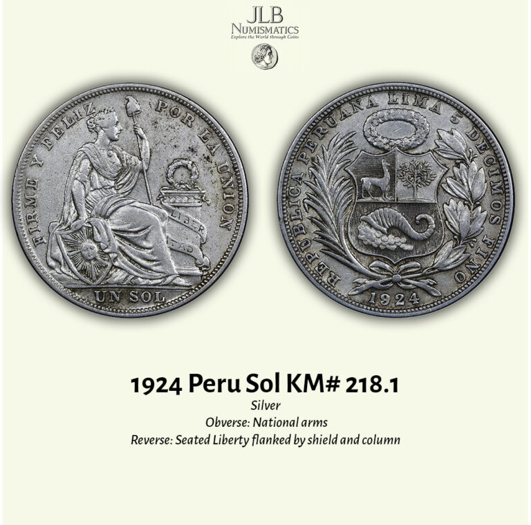 Read more about the article 1924 Peru Silver Sol  Seated Liberty  Minted in Philadelphia  KM# 218.1