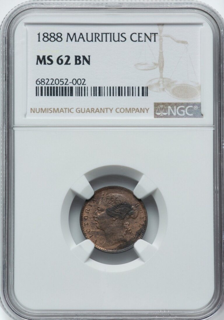 Read more about the article MAURITIUS   1 CENT 1888  – NGC MS 62 BN (24)   RARE