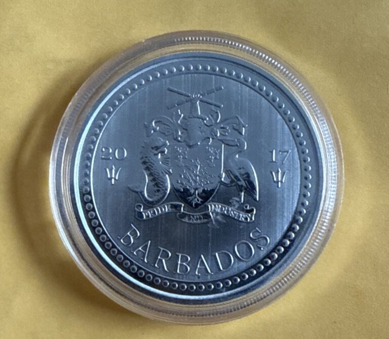 Read more about the article 2017 Barbados $1 Trident 1 oz .999 Silver Coin BU in Capsule. Beautiful!!