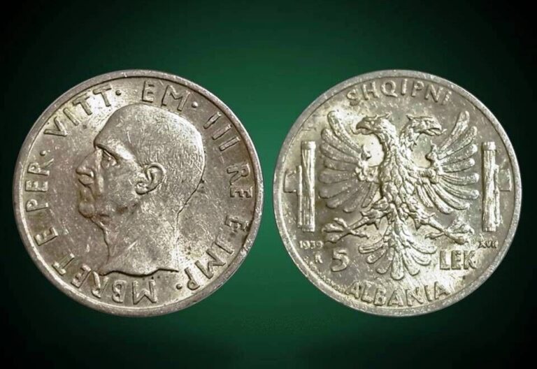 Read more about the article 5 LEK . SILVER COIN. ITALIAN OCCUPATION WWII . ALBANIA 1939 – no 4