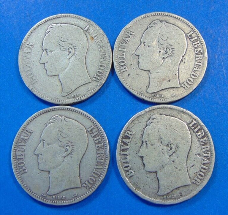 Read more about the article VENEZUELA ~ 4 COINS ~ .900 SILVER   5 BOLIVARES ~ 1900 -1901 – 1912 – 1926