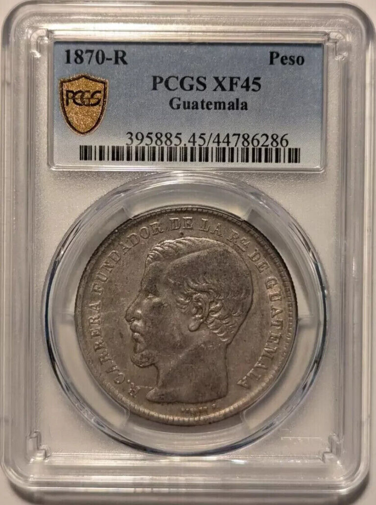 Read more about the article 1870-R Guatemala 1 Peso Rafael Carrera Silver PCGS XF-45