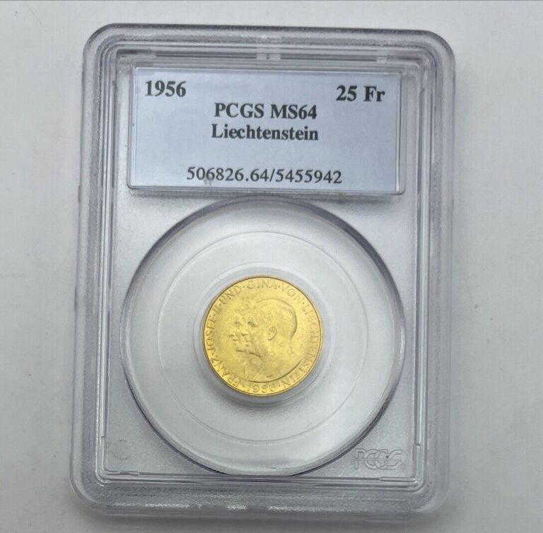 Read more about the article 1956 Liechtenstein 25 Fr PCGS MS64 Gold
