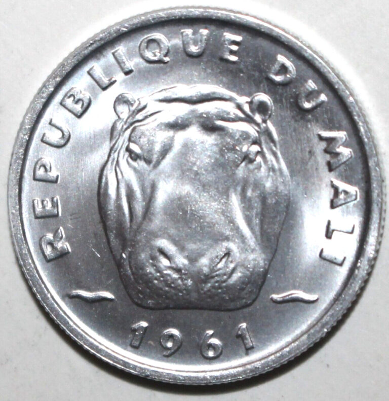 Read more about the article Republic of Mali 5 Francs Maliens Coin 1961 KM# 2 Africa Hippopotamus Five