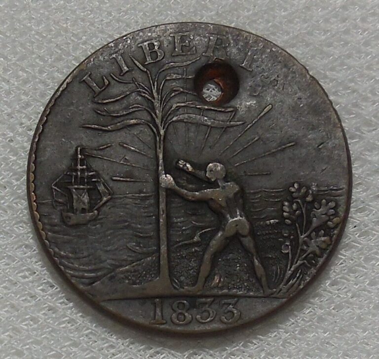 Read more about the article 1833 LIBERIA AMERICAN COLONIZATION SOCIETY ANTI SLAVERY ONE CENT TOKEN HOLED