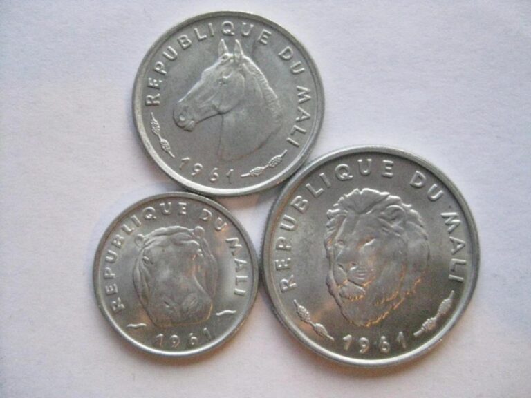 Read more about the article Mali 3 coins 1961 5 10 26 Francs hippo horse lion head  BU #97