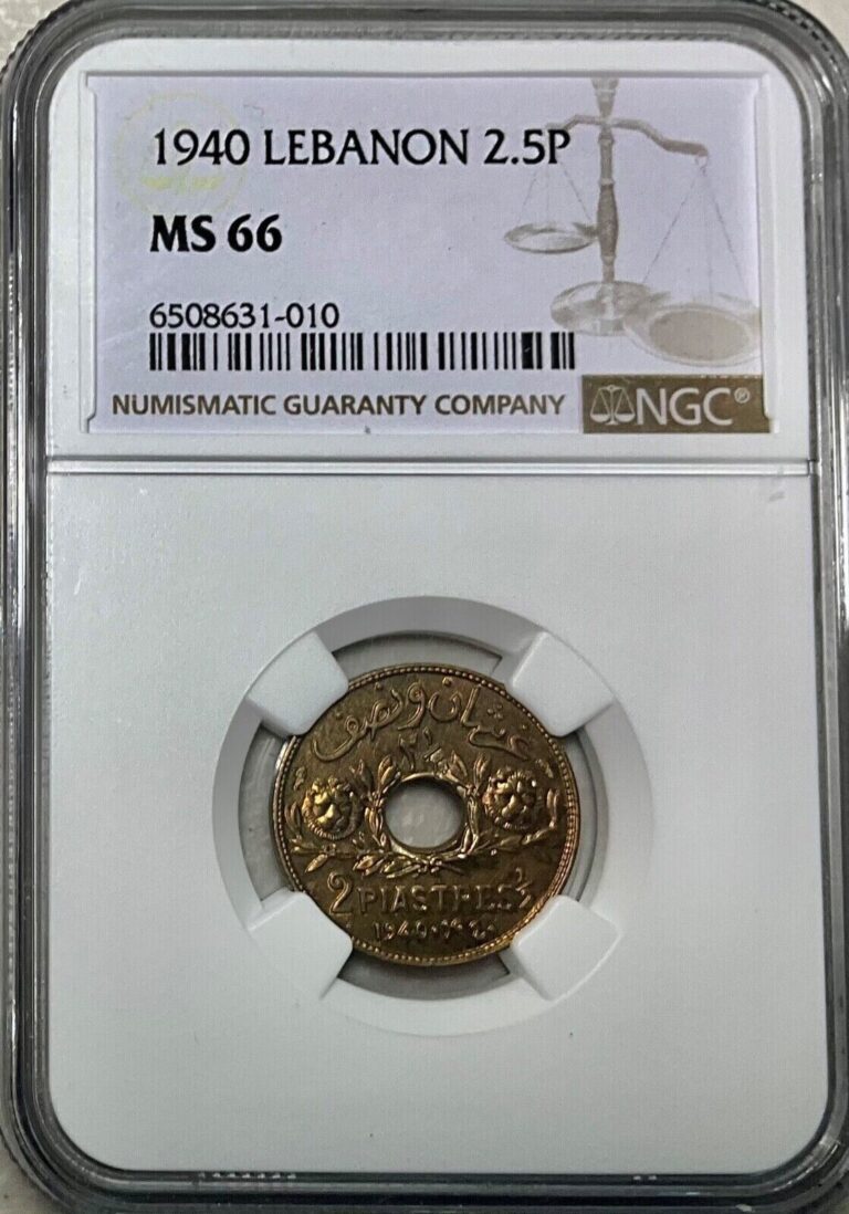 Read more about the article LEBANON   2 1/2 PIASTRES 1940 – NGC MS 66 – TOP POP    RARE31