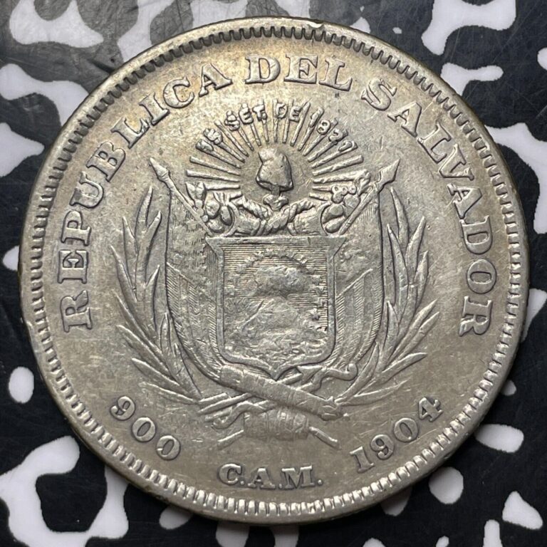 Read more about the article 1904-CAM El Salvador 1 Peso Lot#JM8456 Large Silver Coin!