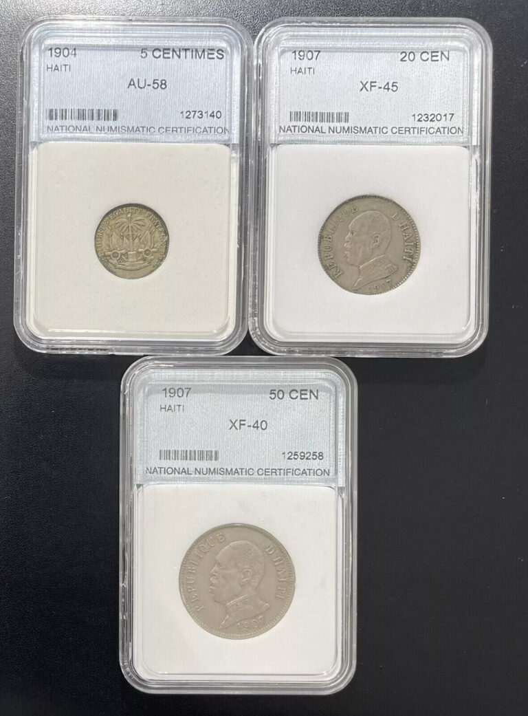 Read more about the article Haiti 1904 5 C/1907 10 and 20 Centimes-slabbed 3 coins