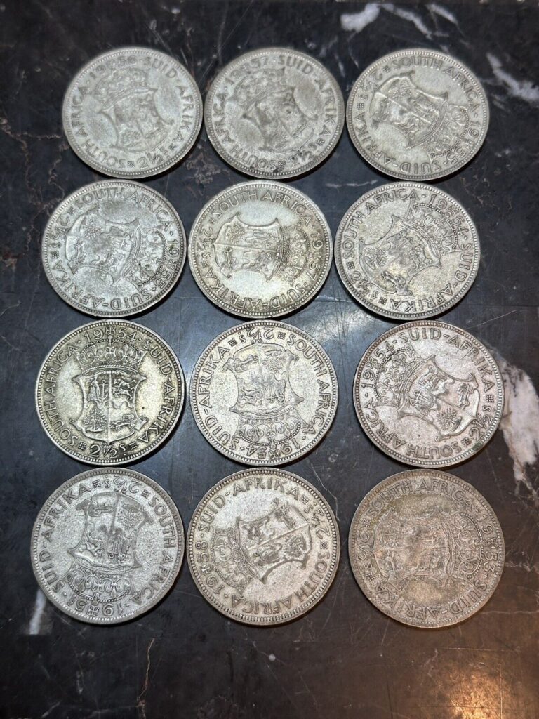 Read more about the article South Africa Silver 2 1/2 Shilling Coins Lot Of 12 Coins