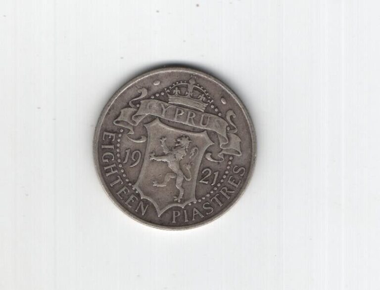 Read more about the article CYPRUS 1921 KGV 18 PIASTRES SILVER COIN F