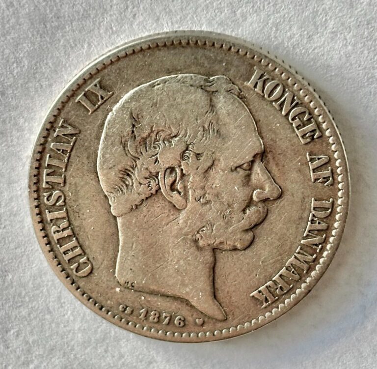 Read more about the article 1876 Denmark 2 Kroner Christian IX silver coin VF