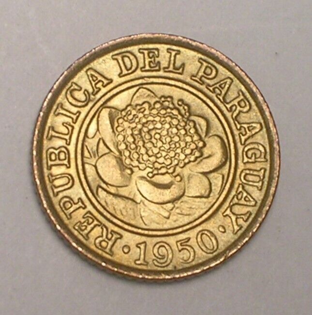 Read more about the article 1950 Paraguay Paraguayan One 1 Centimo Flower Coin VF+