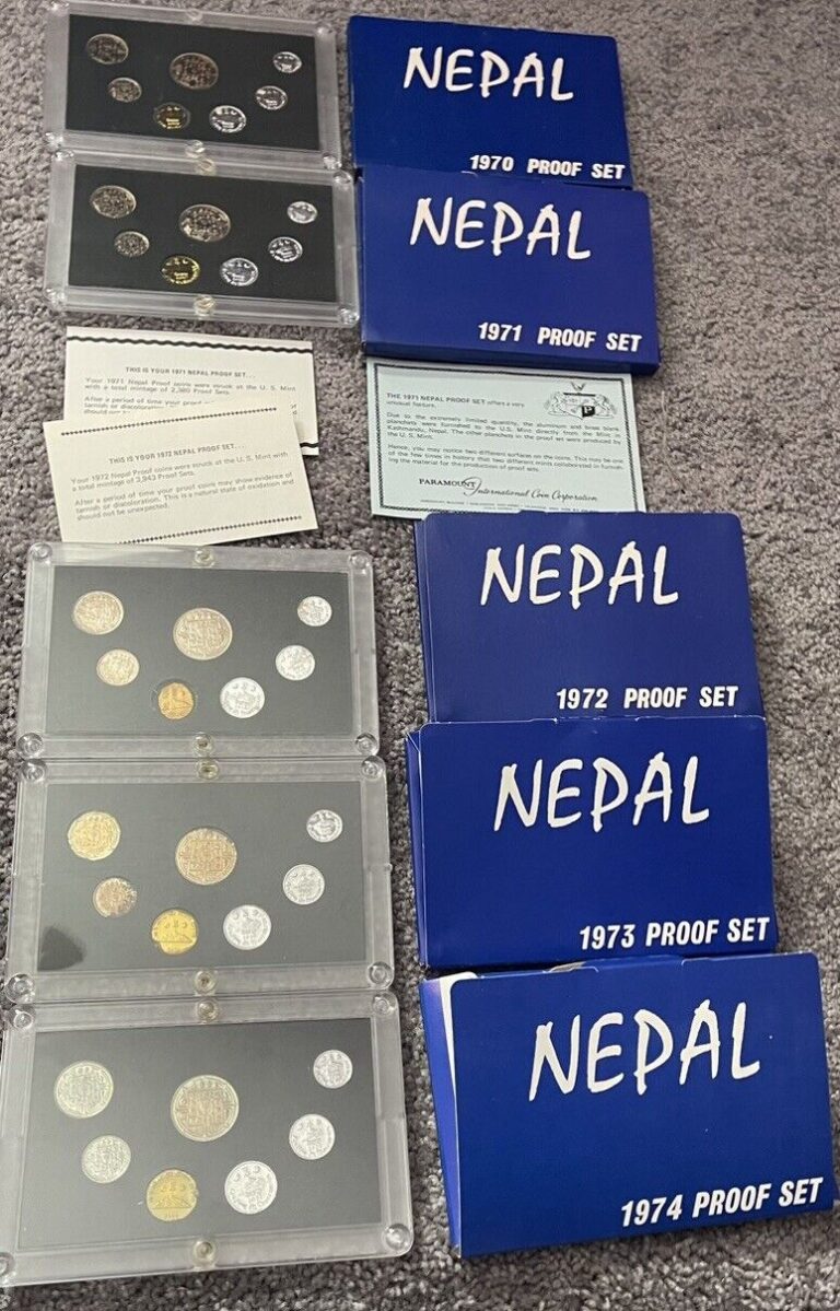 Read more about the article Nepal 5 Consecutive Year Proof Sets 1970  1971  1972  1973  1974 W/box’s COA