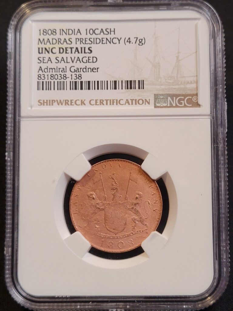 Read more about the article 1808 India 10 Cash Coin – Admiral Gardner Shipwreck – NGC Certified UNC Details