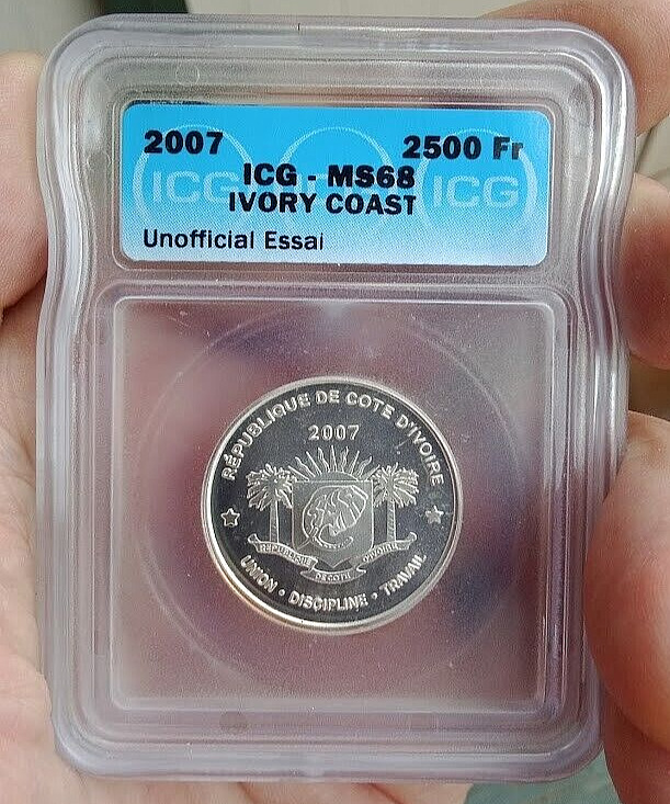 Read more about the article ONLY 850 Minted! ‘Essai’ SILVER 2007 IVORY COAST 2500 Francs MS68!!!