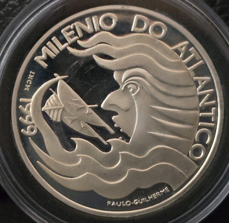 Read more about the article Portugal 1999INCM 1000 Escudos Silver Cameo Proof Milenium Of Atlantic Sailing