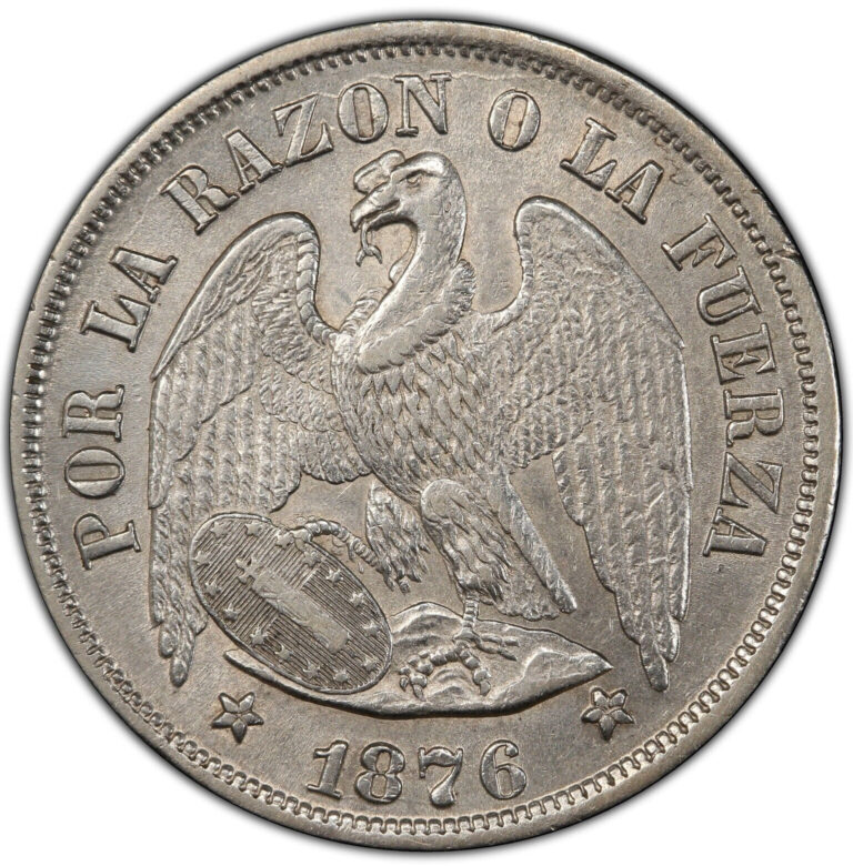 Read more about the article 1876-So Chile Silver Peso PCGS  AU-55 Gold Shield  Graded Bright Luster