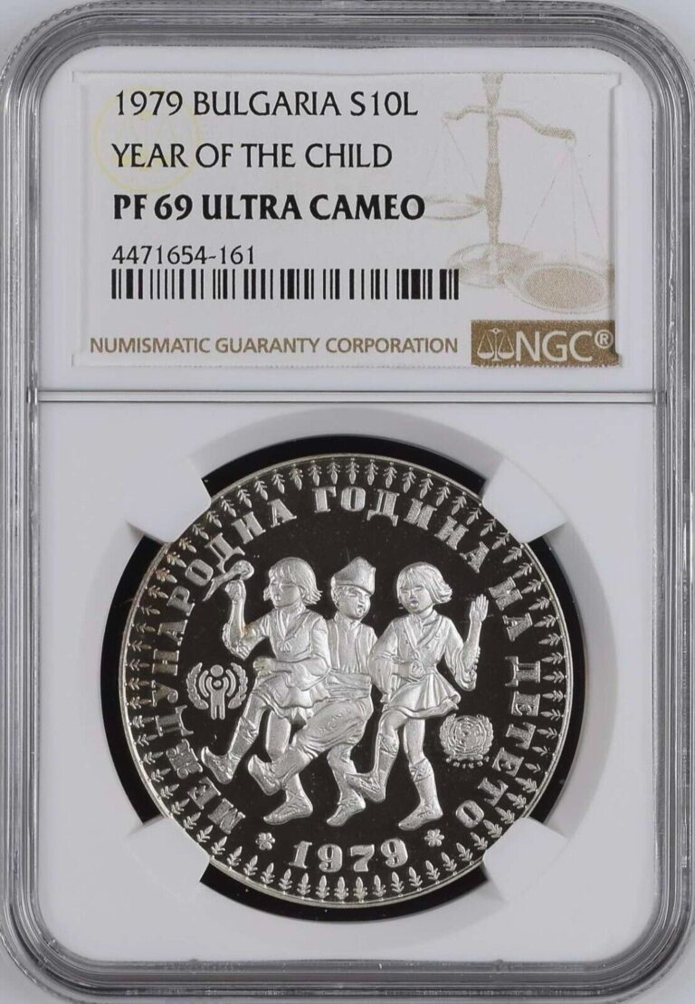 Read more about the article BULGARIA   SILVER 10 LEVA 1979 YEAR OF THE CHILD – NGC PF 69 UC   RARE66