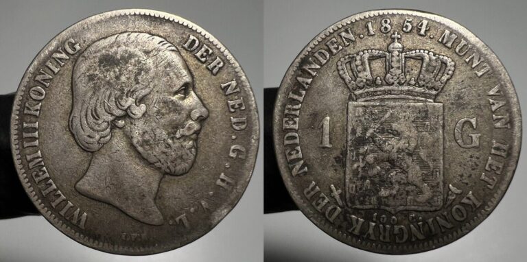 Read more about the article 1854 Netherlands Gulden Silver Coin Circulated Details William III Sword Privy