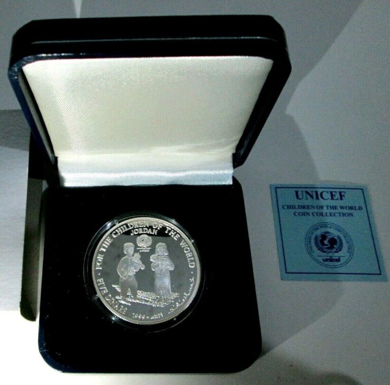 Read more about the article 1999 Jordan 5 Dinar Silver Coin Year of Children UNICEF King Hussein Queen Noor