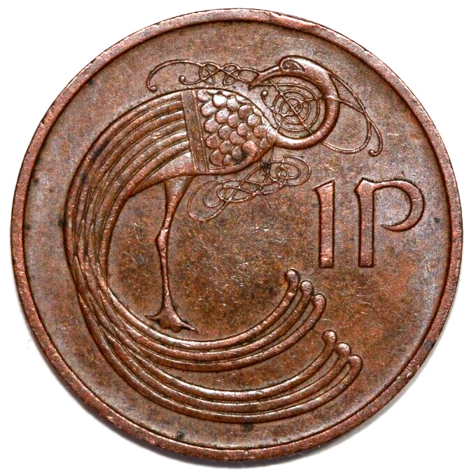 Read more about the article Ireland 1971 Penny Stylized Bird  Irish Harp- Foreign Coin  20.3mm