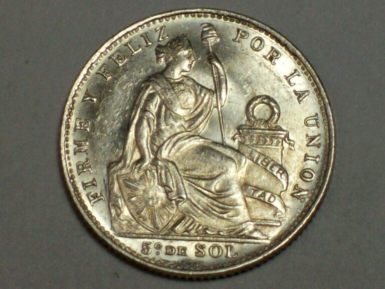 Read more about the article Silver 1907 F.G. Peru 1/5 Sol    KM#205.2   Choice AU/Unc.      SN6485