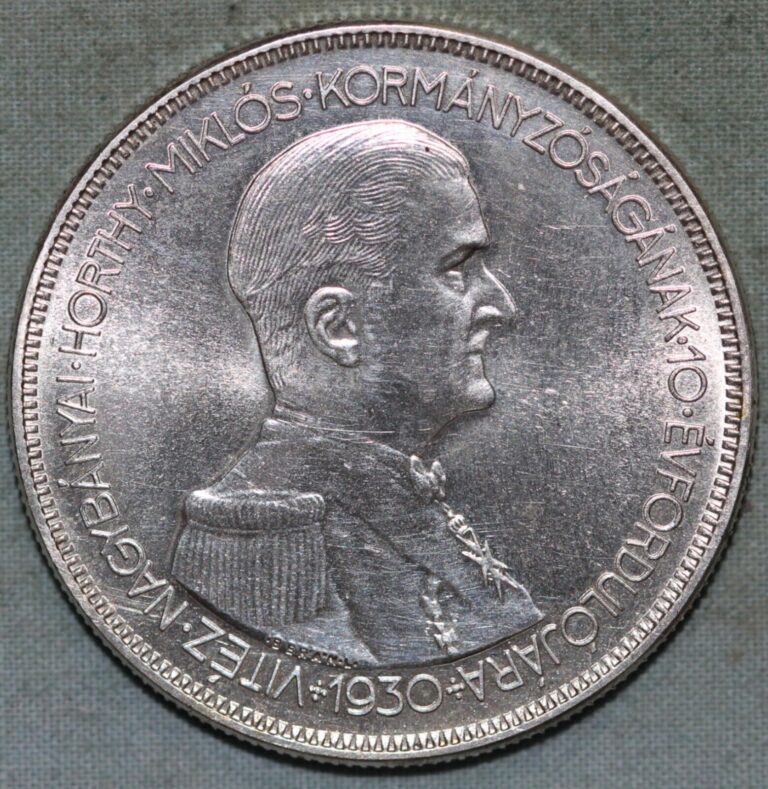 Read more about the article 1930 Proof Hungary 5 Pengo Restrike Large Silver Coin