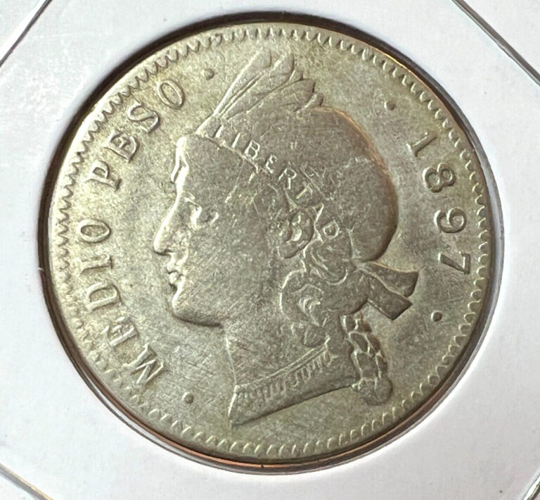 Read more about the article 1897 DOMINICAN REPUBLIC SILVER 1/2 PESO  BETTER COIN