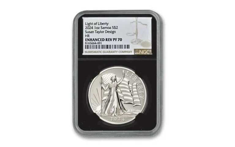 Read more about the article 2024 $2 Samoa 1oz Light of Liberty Taylor Design UHR NGC Enhanced Reverse PF70