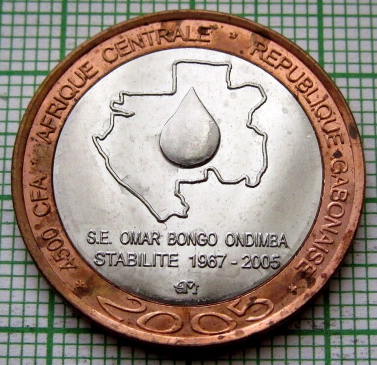 Read more about the article GABON 2005 3 AFRICA or 4500 CFA COIN  STABILITY  BI-METALLIC Discoloured