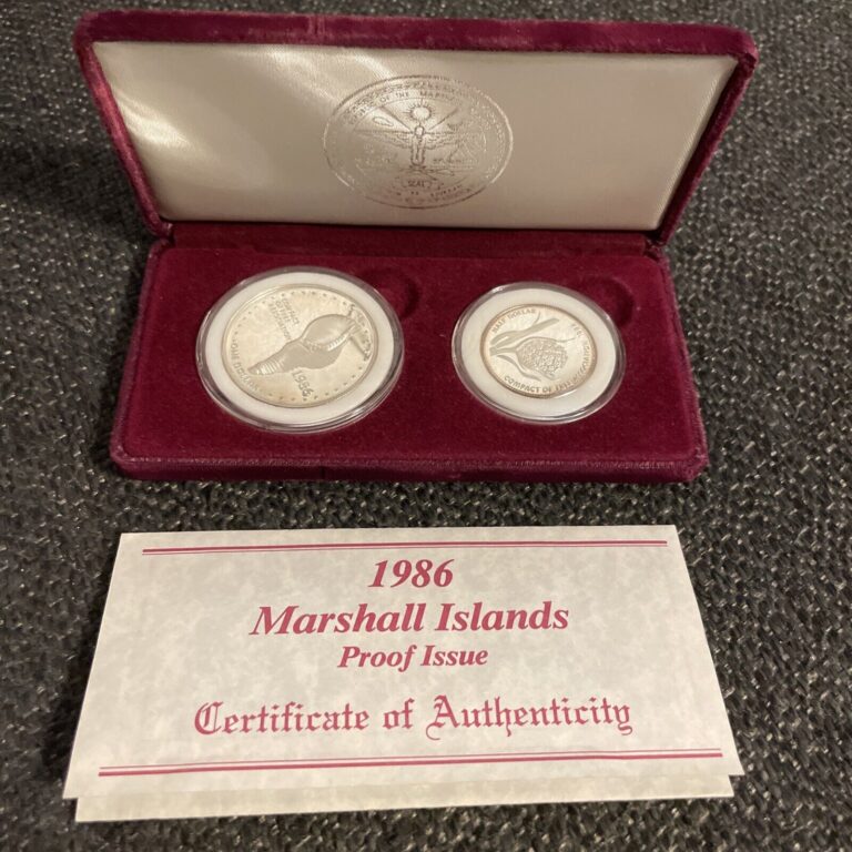 Read more about the article 1986 Marshall Islands 2 Coin Silver Proof Set (1 and 1/2 oz ASW) COA